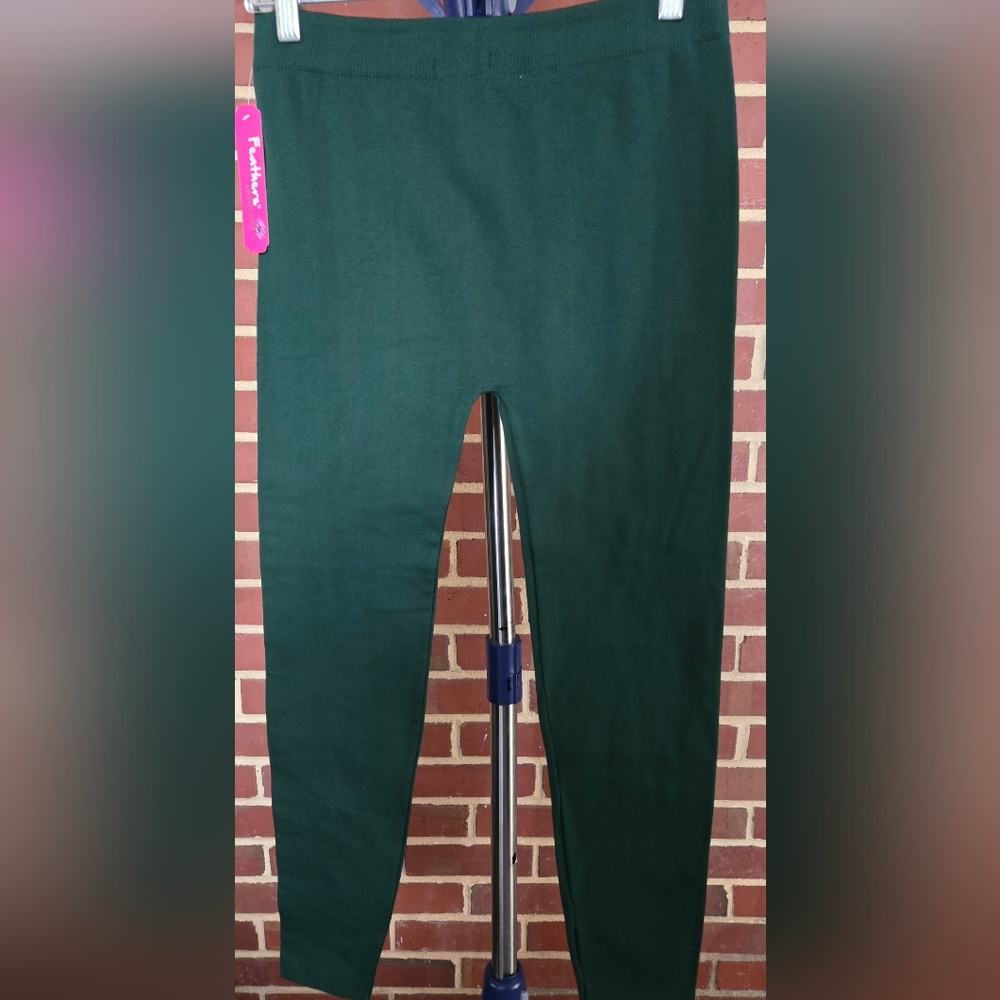 Feathers Maternity Dark Green Leggings One Size Stretch High Waist Soft Comfy - Picture 4 of 6